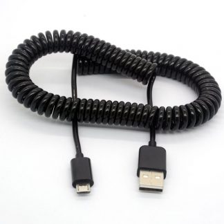 USB 2.0 / MicroUSB 5 pin. Spiraali - kaapeli / johto. Joustava. 3M. 250cm. Musta. Halvalla!