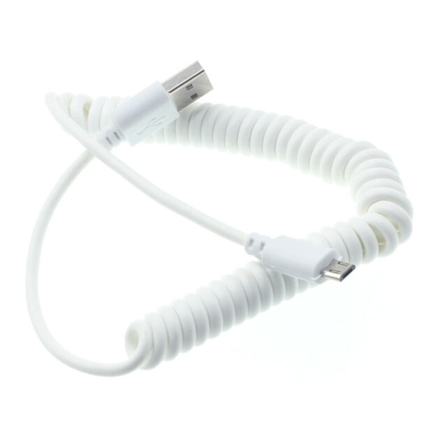 USB 2.0 / MicroUSB 5 pin. Spiraali - kaapeli / johto. Joustava. 1M. Valkoinen. Halvalla!