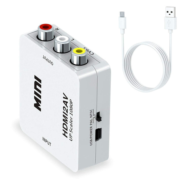 HDMI AV RCA mini - signaalinmuunnin sovitin. HDMI2AV. UP - Skaaleri 1080p. HDMI in - AV out. Halvalla!