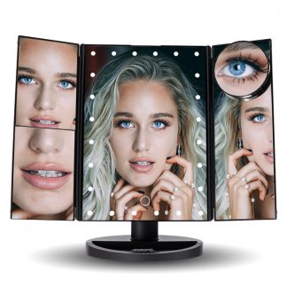 Meikkipeili Led-valoilla ja taitettavilla sivupeileillä. 5-osainen. 24 led-valolla. USB-latauksella. Musta.